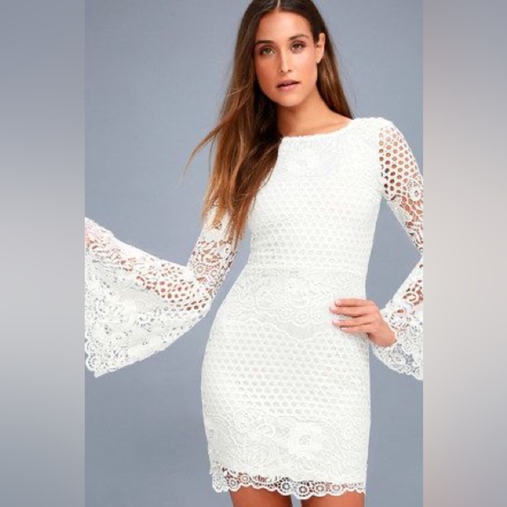 Angelisa White Lace Long Sleeve Dress